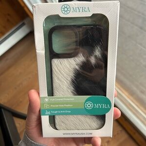 Myra- IPhone14 Black and White CowHide Phone Case
